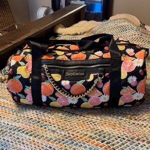 Juicy Couture Black Bag with Floral and Fruit Design